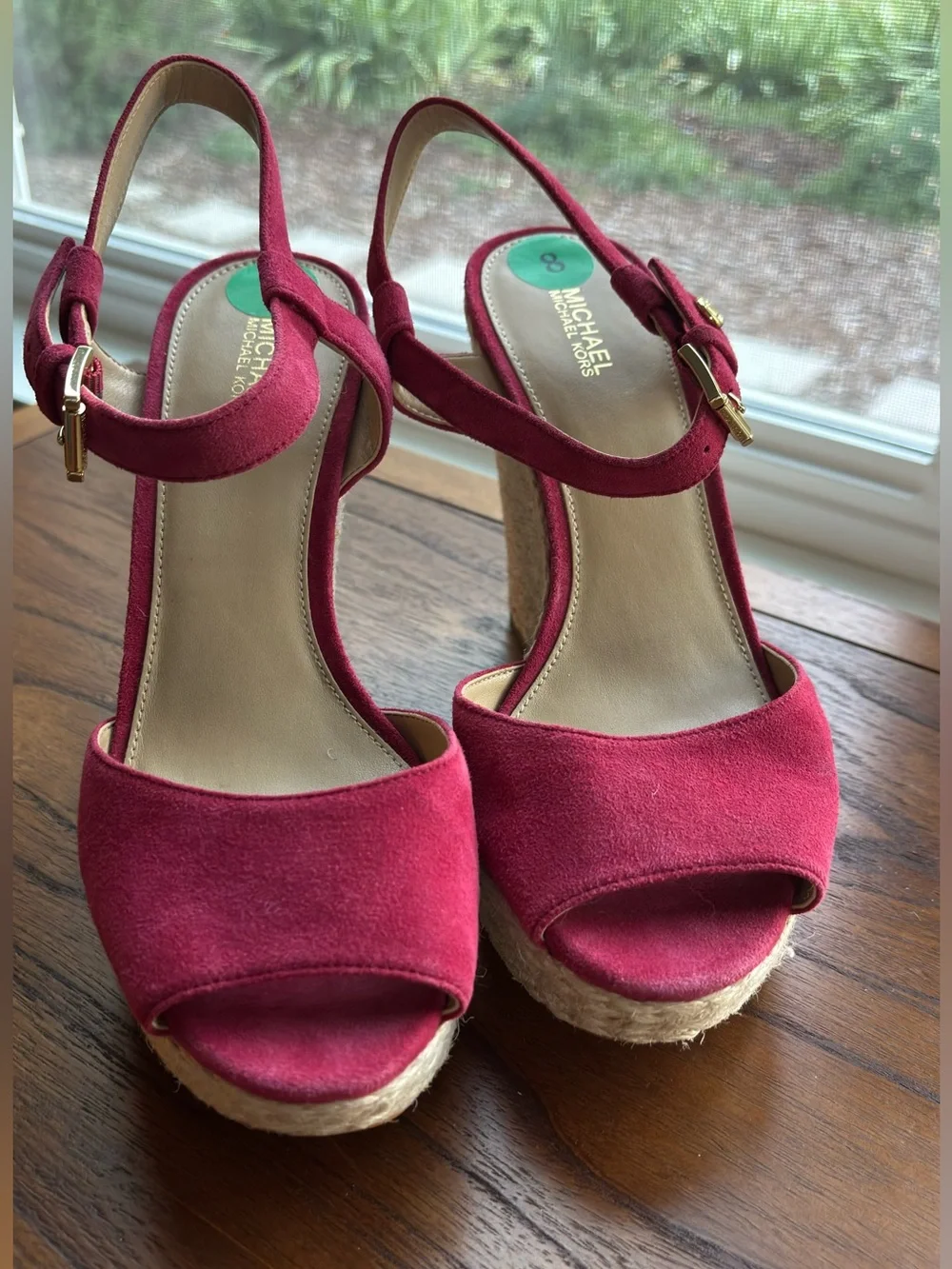 Michael Kors Jamea Raspberry Suede Espadrille Wedge Sandals Size 8